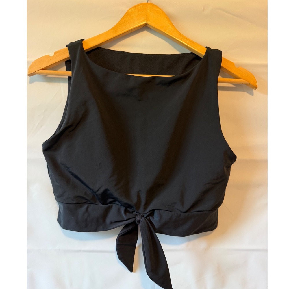 Lime Ricki Black Tie Front Crop Top Medium Built-in Swim Bra Sleeveless